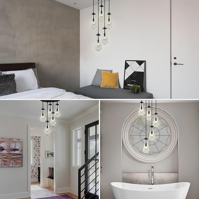 Bronze 5 Light Raindrop Chandeliers, Black Cluster Pendant Light Teardrop Dining Room Light Fixture Pendant Lights Kitchen Island, Hanging Ceiling Pendant Lighting for Entryway Living Room