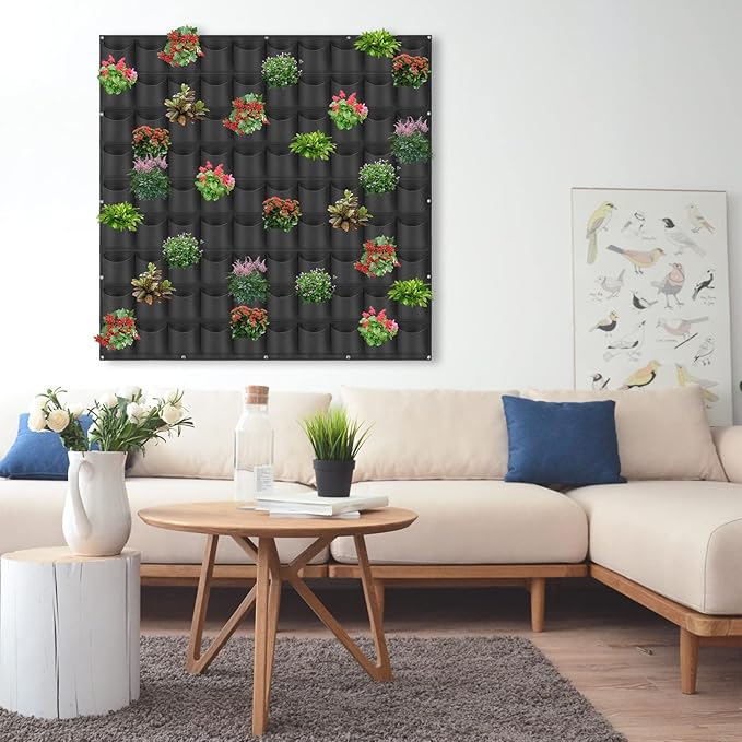 90 Pockets Hanging Planter Bags, Hanging Vertical Wall Mounted Plant Planting Grow Bags, Herb Garden Planter Outdoor Indoor Growing Bag, Gardening Vertical Greening Flower Container(1.1m×1.1m, Black)