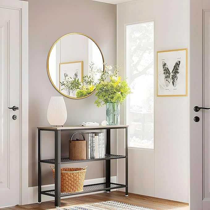 Fabuday Gold Circle Mirror for Bathroom - Small 18 Inch Round Mirror for Wall Decor with Golden Matte Frame, Living Room, Bedroom, Entryway Circular Mirrors