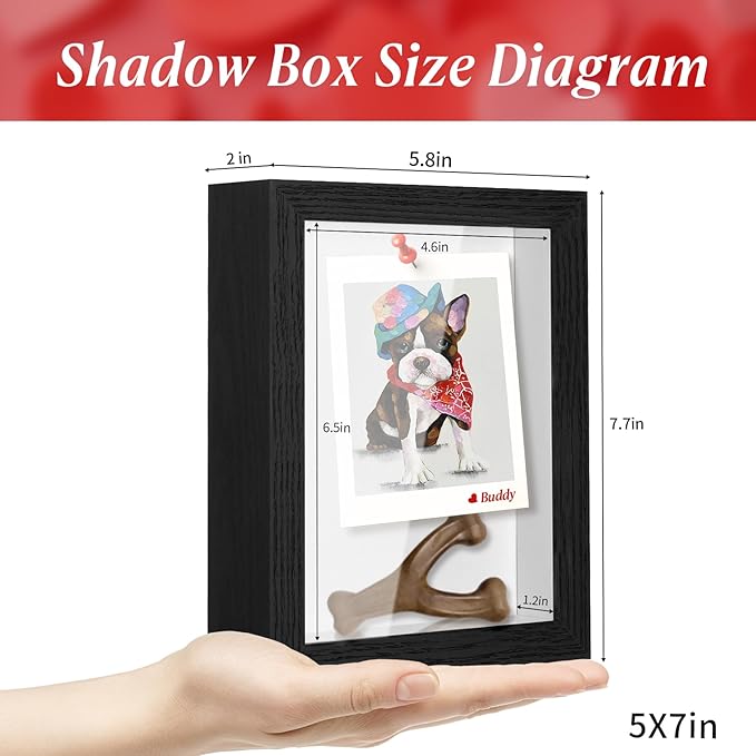 5x7 Shadow Box Picture Frame Display Case with Soft Linen Back-Thickened Panel,Small Mini Black Deep Shadow Box Frame 5x7 for Insect Medal Display Pet Photo Memorial Flower Craft