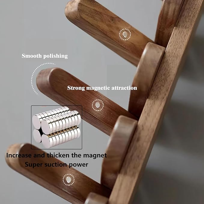 Wall Mounted Piano Key Hanger | Flip Style Hook | Entrance Wall Art Hook, Made of Oak Wood (3 Times Painted, 4 Times Polished) (Arc Walnut-Beech, 10Hooks)