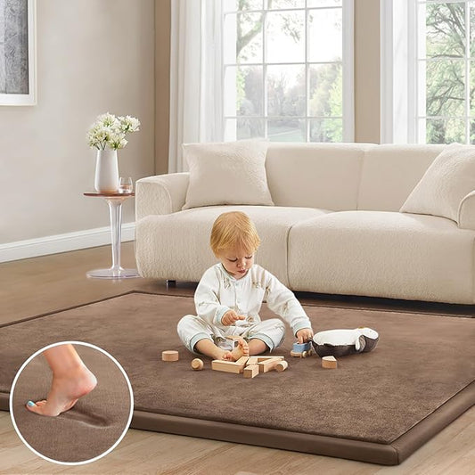 Baby Play Mat for Floor Tummy Time Mat Nursery Rug Muscle Mat Area Rug Playroom Rug Tatami Mat 6'7"x5'11" Memory Foam 1.3" Thick Crawling Mat For Babies,Toddlers, Infants, Kids Floor Mat,Coffee