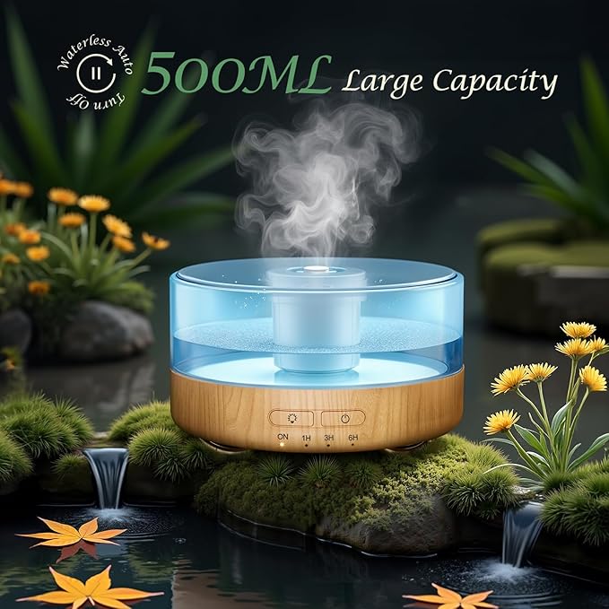 Essential Oil Diffuser for Home: 500ML Aroma Diffuser for Hotel Office Yoga Room - Humidifier with 9 Colors LED Night Light for Kids/Women Home Relaxation, Bright Yellow