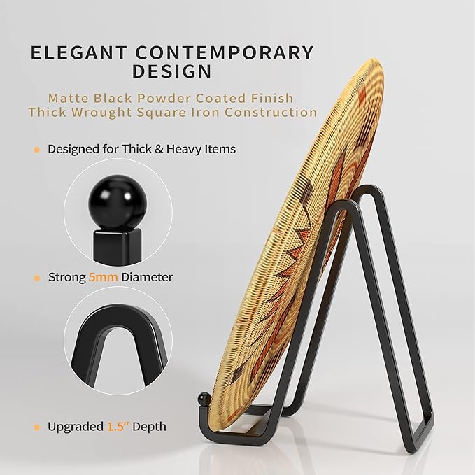 6 Inch Metal Square Picture Frame Easel Stands for Plates, Photos, Decor (Black, 2 Pack)