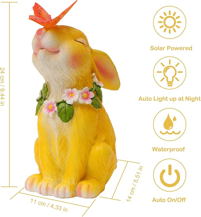 Attivolife Solar Rabbit Garden Light, Outdoor Bunny Statues Patio Ornament Decor for Lawn Balcony Yard, Perfect Housewarming Gifts for Mum Grandmom on Birthday Mother's Day