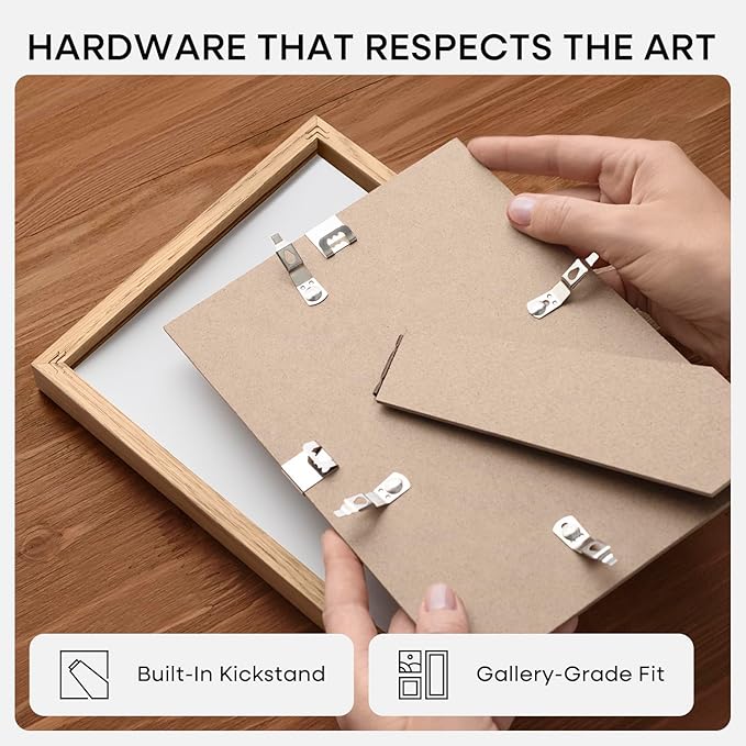 Homeforia A5 Wood Picture Frame, High-End Natural Oak 5.8x8.3 Frame Matted to 4.1x5.8 inch Photo, A5 Size Wooden Frames with Mat A6 for Art, 5.8 x 8.3 Poster Frames, Tempered Glass, Wall Kit, Set of 1