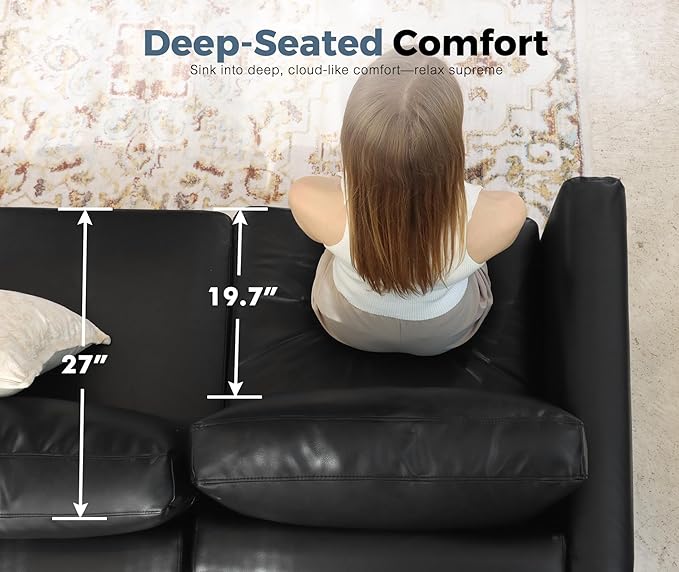 ABCASA 118.5" Faux Leather Modular Sectional Convertible Sofa, L Shaped Couch Set for Living Room, Large 8-Seater Comfy Cloud Couches with Movable Storage Ottoman DIY Combination - Black