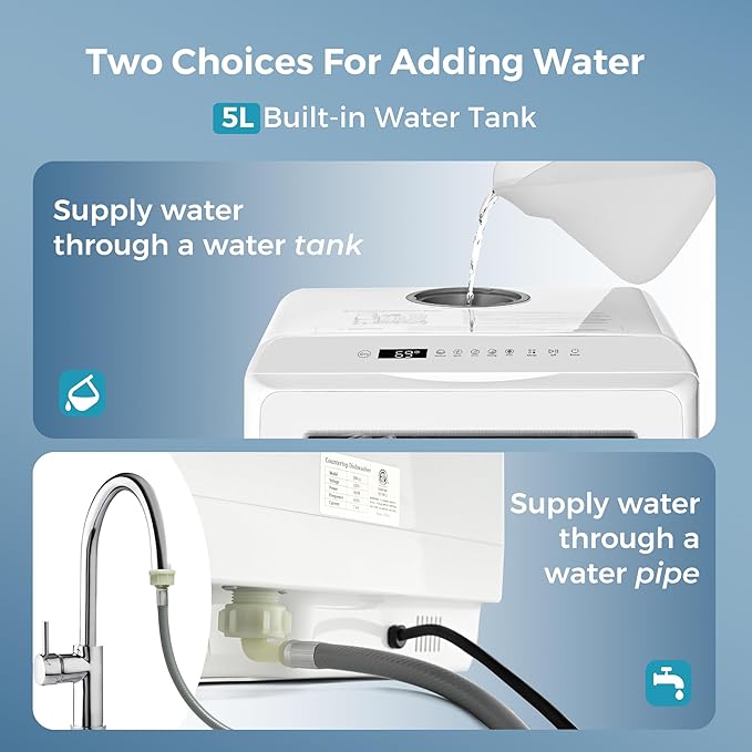 EUHOMY Portable Dishwasher Countertop Dishwasher, Mini Dishwasher Countertop with 5L Built-in Water Tank with 6 Modes, White, Table top dish washer with Baby Care for Apartment & RVs, No Hookup Needed