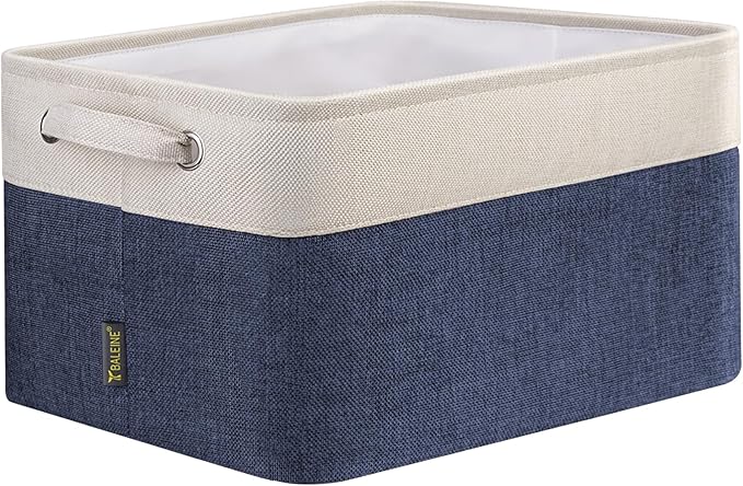 BALEINE 1 Pack Fabric Storage Bins for Shelves, Linen Storage Baskets for Organizing, Decorative Closet Bins for Clothes, Home (Navy Blue, 15''x11''x9.5'')