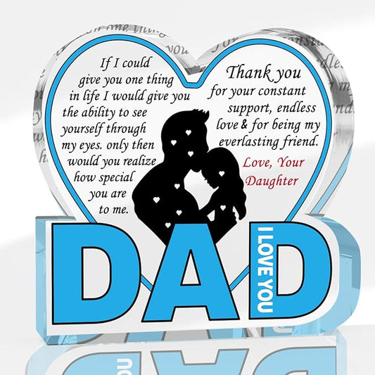 Best Dad Ever Gift from Daughter Son - Acrylic Heart-Shaped Plaque Father’s Day Birthday Gift - Unique Keepsake Desk Decor with Personalized Message