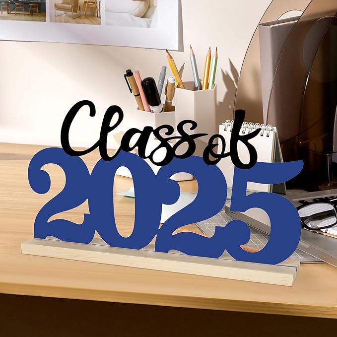 COCHIE Metal Class of 2025 Sign, Graduation Party Decorations for School, Home, Shelf, Mantel, Graduation Gifts for Graduate, Blue and Black Grad Table Top for Parties Decor Supplies (Class of 2025)