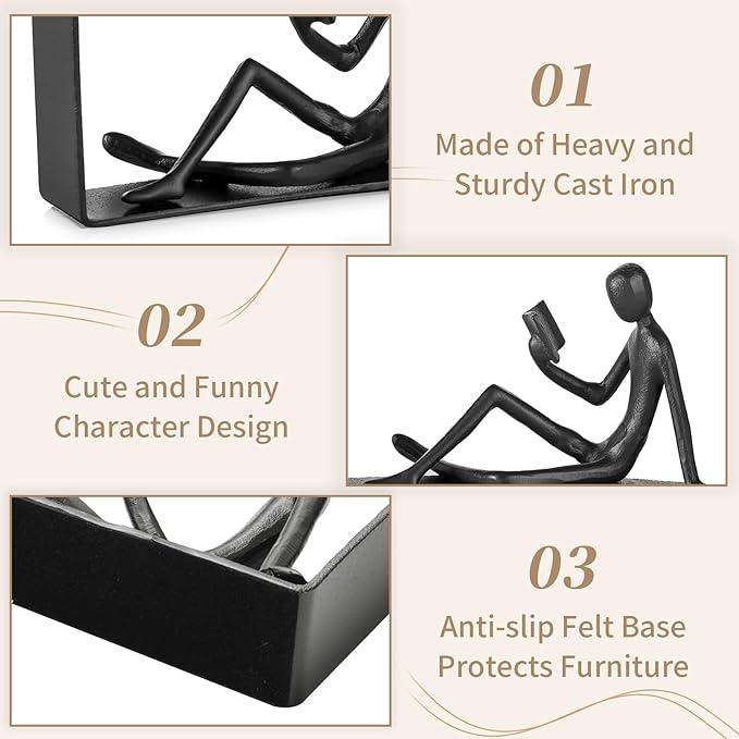 Sziqiqi Book Ends for Shelves Decorative: Heavy Duty Bookends for Books Cast Iron Cute Bookends Decorative Bookends for Shelves Office Desk Bookcase Bookshelf - Gift for Boys Girls Men Women Nerdy