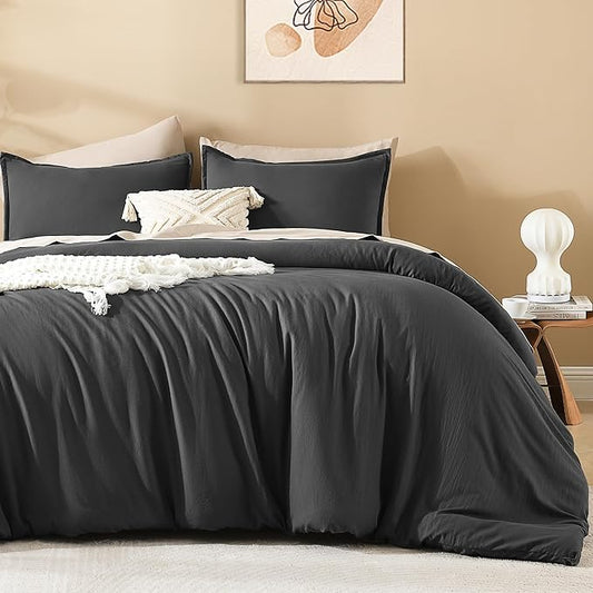 Litanika Dark Grey Oversized King Comforters Super King Plus Size, 3 Pieces Lightweight Solid Bedding Comforter Set, All Season Fluffy Bed Set (128x120In Comforter & 2 Pillowcases)
