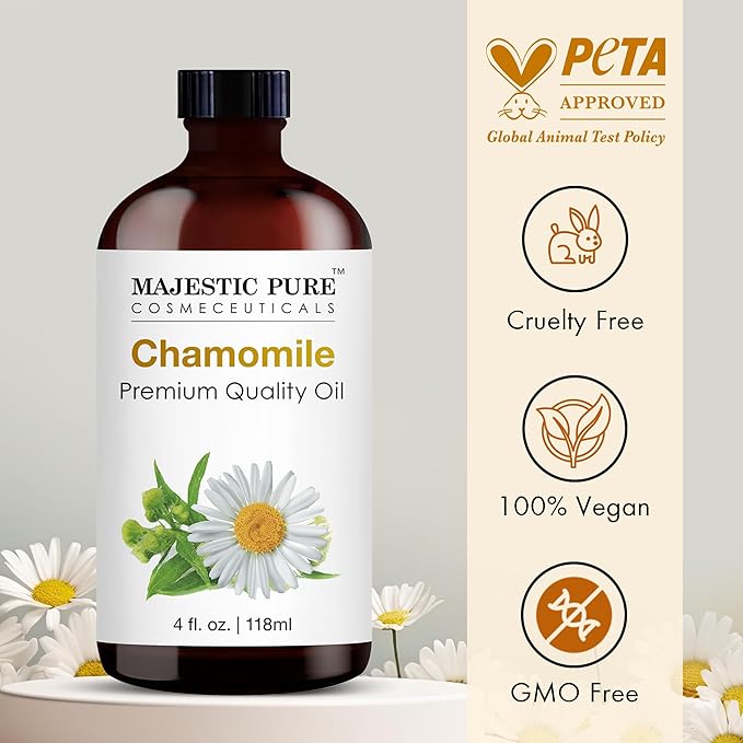 Majestic Pure Chamomile Essential Oil with Glass Dropper - Huge 4 Fl Oz - 100% Pure and Natural Chamomile Oil - Premium Grade Essential Oils for Diffuser, Aromatherapy, Soap and Candle Making