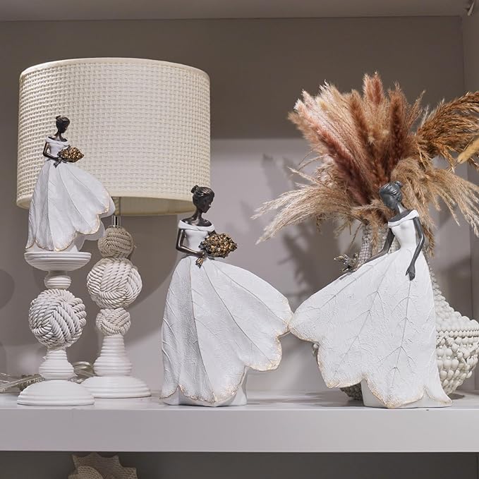 Guichifun Fairy Statue Collection Home Decoration - White Leaf Angel Girls Resin Home Decor for Outside or Inside Rustic Garden Outdoor Yard Decorations Figurines Memory Gift 7.5 x 4.5 x 11.5 Inch