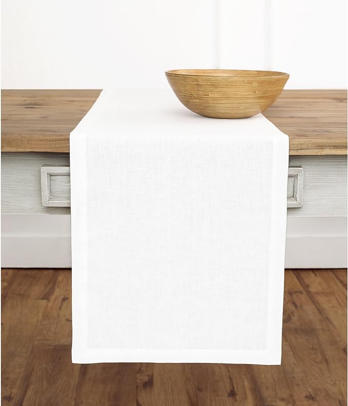 Solino Home Linen White Table Runner 132 Inches Long - 100% Pure Linen Extra Long Table Runner 14 x 132 Inch for Fall, Autumn, Halloween, Thanksgiving - Fete