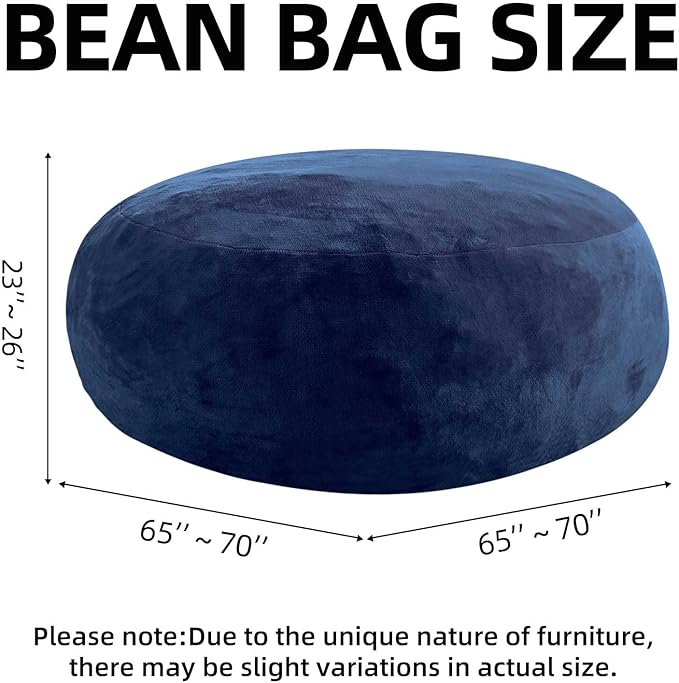 Bean Bag Chair 6Ft, Memory Foam Filled, Large Beanbag Chairs for Adults and Teens, Soft Sofa with Removable Flannel Cover, Round Couch for Living Room Bedroom College Dorm (Blue, 6FT-67×67"×24")
