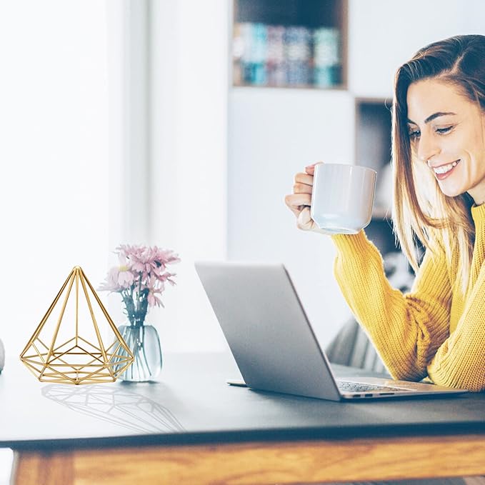 6 inches-Bright Gold Iron Sphere-Diamond Shape, Geometric Sculpture Decorative Sphere,Tabletop Decorations for Living Room, Study，Bedroom，Modern Home Decor Accents