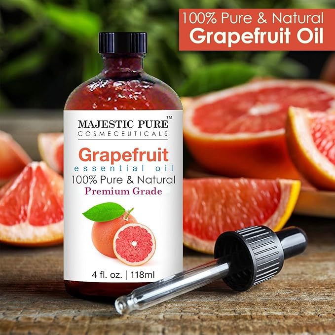 Majestic Pure Grapefruit Essential Oil with Glass Dropper - Huge 4 Fl Oz - 100% Pure and Natural Grapefruit Oil - Premium Grade Essential Oils for Diffuser, Aromatherapy, Soap and Candle Making