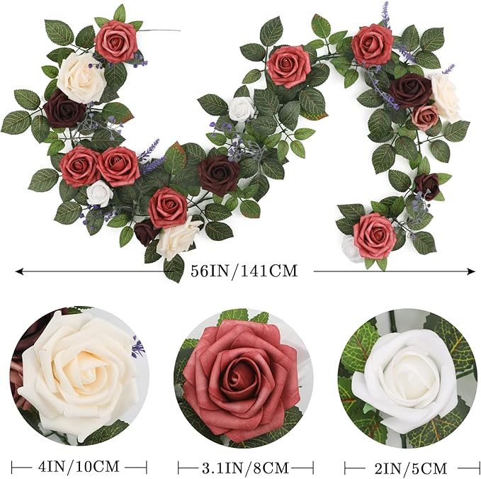 5FT Artificial Rose Flower Burgundy Fake Floral Garland for Wedding Ceremony Backdrop Arch Flowers Table Centerpieces Decorations