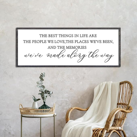 The Best Things in Life Wall Decor Sign 40 x 15 Inch Memories Inspirational Quotes Wood Framed Family Entryway Living Room Home Wall Art for Farmhouse Bedroom Room (Black)