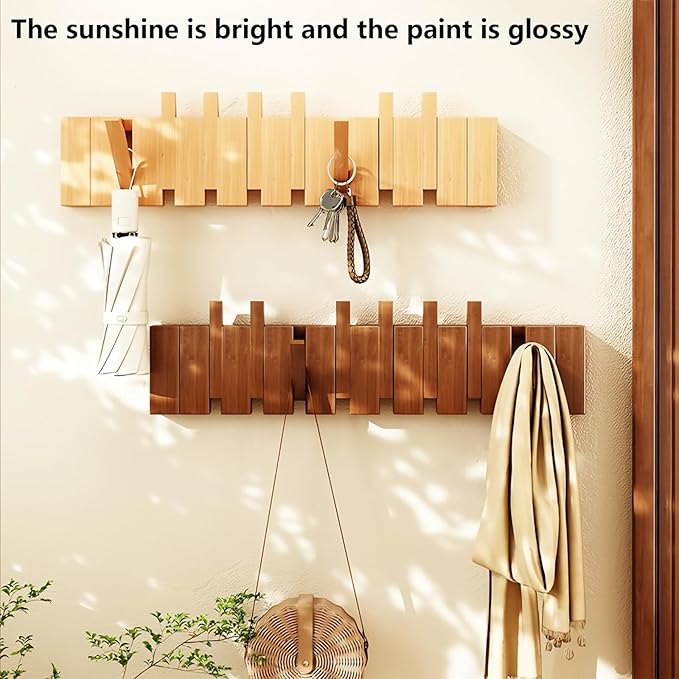 Wall Mounted Piano Key Hanger | Flip Style Hook | Entrance Wall Art Hook, Made of Oak Wood (3 Times Painted, 4 Times Polished) (Beech, 12Hooks)