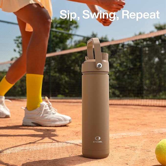 Insulated Water Bottle with Straw Stainless Steel Water Bottle, Leak-Proof, BPA-Free, Double Wall Vacuum Keeps Cold for 24 Hours for Sports, Travel, School (32 oz, Raw Umber)