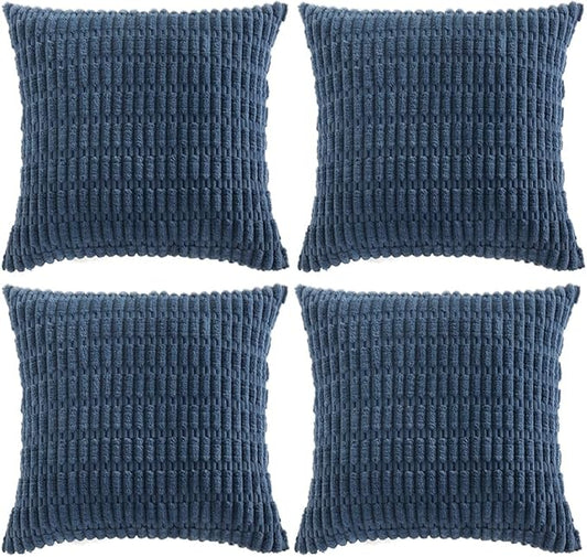 Fancy Homi 4 Packs Dusty Blue Decorative Throw Pillow Covers 18x18 Inch for Living Room Couch Bed Sofa, Rustic Farmhouse Boho Home Decor, Soft Plush Striped Corduroy Square Cushion Case 45x45 cm