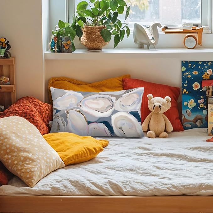 Coastal Beach Room Decor 12x20 Pillow Cover, Ocean Coastal Beachy Oyster Decorative Lumbar Pillow Covers for Bedroom Living Room Home Sofa Couch