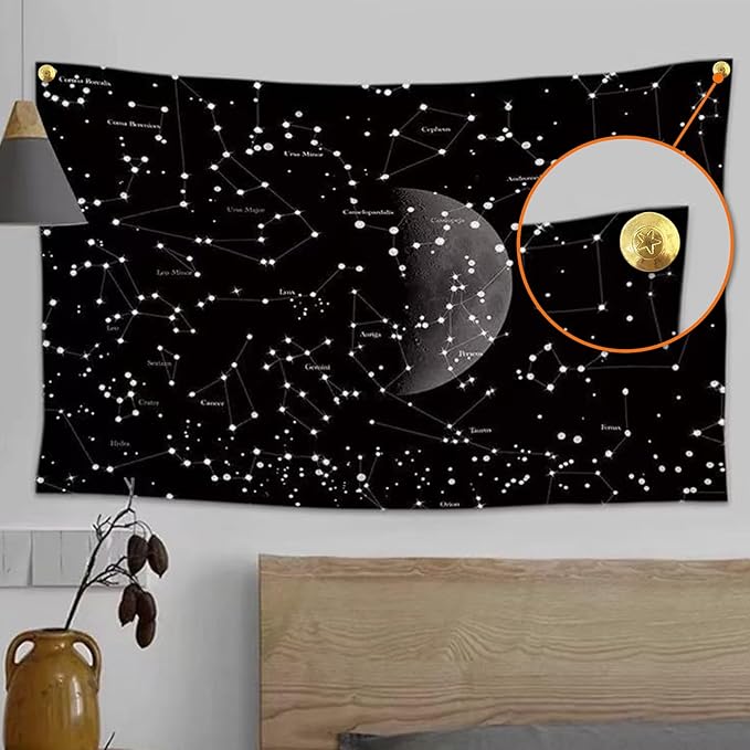 KURUI 60-Pack Metal Push Pins for Wall Hanging Decor, Renter Friendly Hooks for Bedroom Office Gallery Dorm Home, Double Headed Thumb Tacks for Tapestry/Canvas/ Picture Frame/Art, Gold Picture Hangers