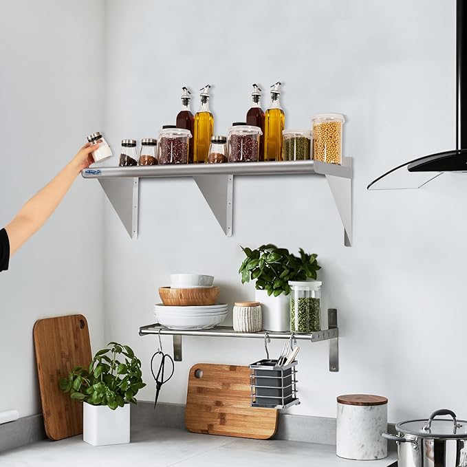 HARDURA Stainless Steel Shelf 18" x 72", 480lb Commercial Shelves Wall Mount Metal Shelving with Backsplash and Brackets for Kitchen, Restaurant, Laundry Room and Home