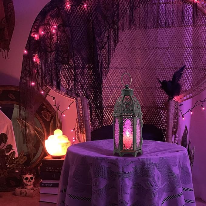 NEEDOMO Halloween Decorations,11'' Moroccan Lanterns Decorative Indoor & Outdoor, Vintage Christmas Candle Holder, Metal Lanterns Decorative, Table, Patio, Porch, Shelf, Christmas Spring Home Decor
