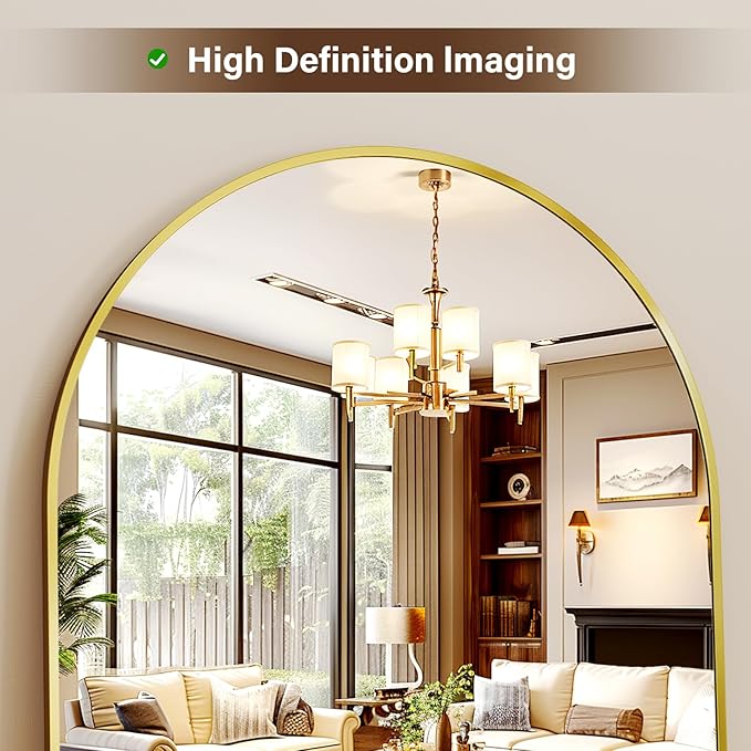 56" x21 Arched Full Length Mirror Floor Mirrors with Aluminum Alloy Frame Free-Standing Wall Mounted Floor Mirrors or Large Dressing Mirror, Gold Mirror Full Length