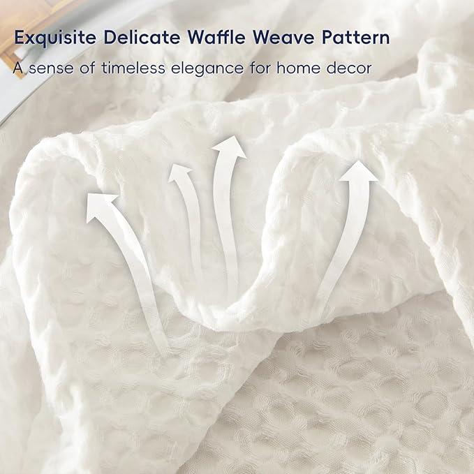 PHF Ultra Soft Waffle Weave Blanket King Size 104"x 90"- Washed Lightweight Breathable Cozy Woven Blanket for Bed - Aesthetic Decor for Couch Bedding Sofa Home Car - Coconut White