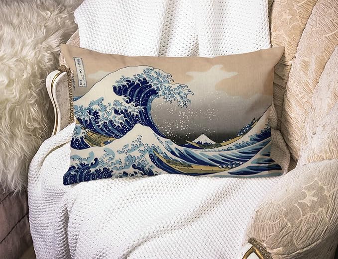 Hokusai The Great Wave Cotton Linen Decorative Throw Pillow Case Cushion Cover Pillowcase for Couch Sofa Bed,12 X 20 Inches