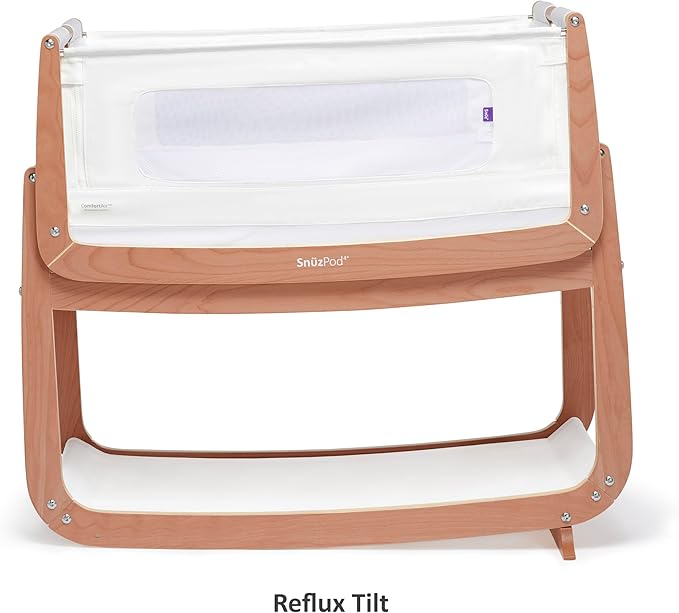 SnuzPod 4 Rocking Baby Bassinet Bedside Sleeper - Lightweight, Portable Bedside Bassinet, Lift Off Crib, Zip Down Wall, 3D Breathable Mattress, 6 Height Settings and Comfort Incline Mode, Natural