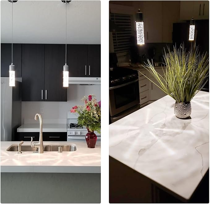 OKELI Modern Pendant Light,3 Color LED Bubble Crystal Island Light Fixtures,Chrome Mini Pendant Lighting for Kitchen Island,Bar,6W,3000-6000K,ETL
