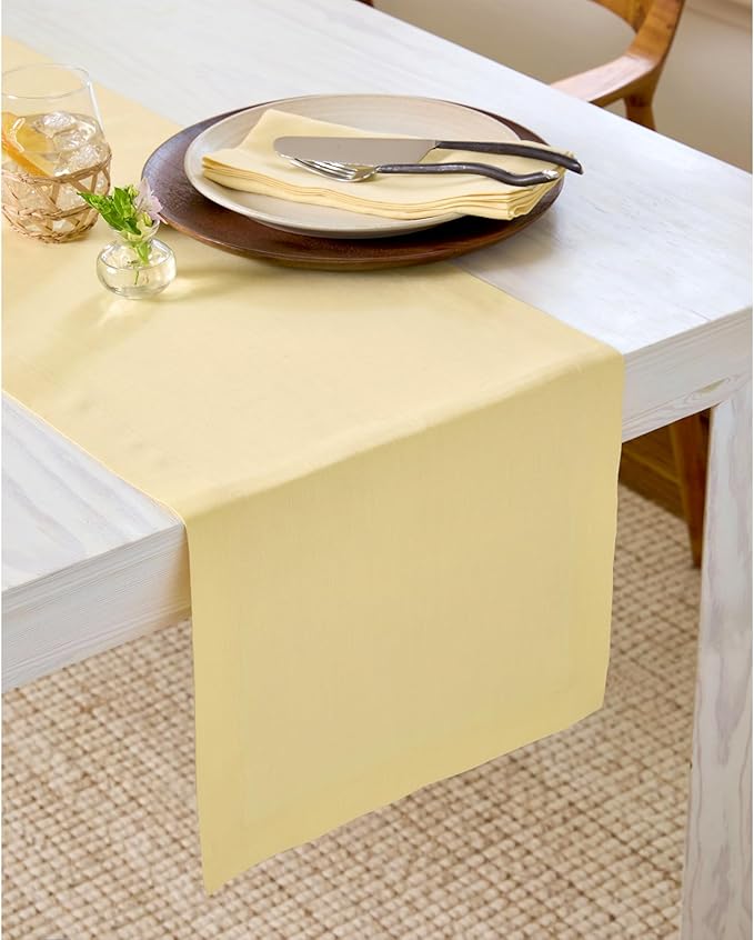 Solino Home Linen Table Runner 48 Inches - 100% Pure Linen Golden Straw Table Runner 14 x 48 Inch Ideal for Dresser and Coffee Tables - Fall, Autumn, Thanksgiving - Fete