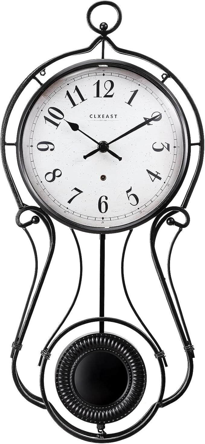 CLXEAST 20 Inch Black Metal Pendulum Wall Clock, Large Schoolhouse Regulator Wall Clocks for Living Room Decor,House Warming Gifts New Home,Gifts for Women