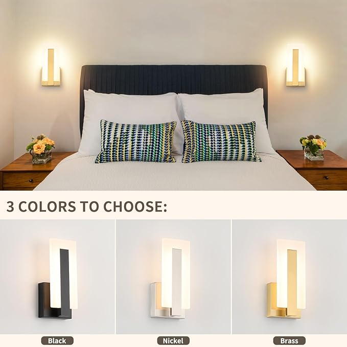 Joosenhouse Modern LED Wall Sconce Set of 2, Brass Warm White Light Wall Sconce 3000K, Hardwired Up and Down Wall Mount Light for Hallway, Bedroom, Study, Living Room Indoor Wall Light