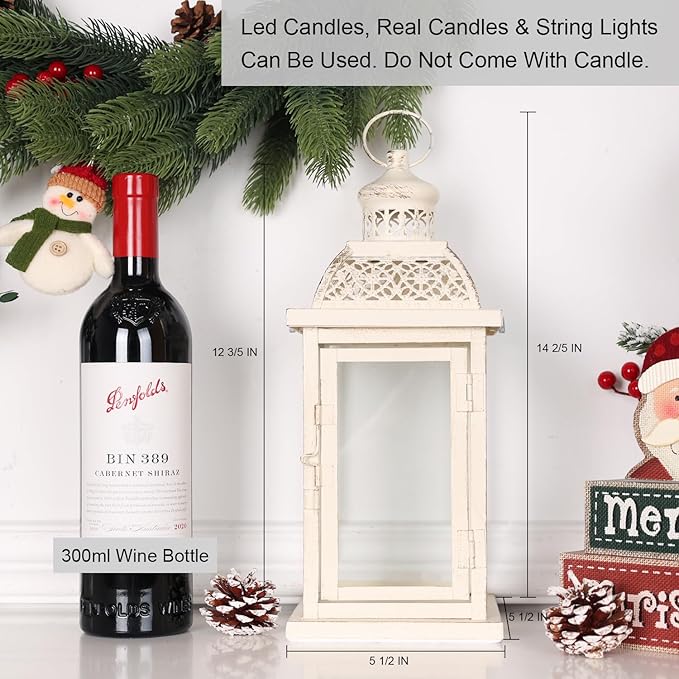 DECORKEY Lantern Decorative Indoor&Outdoor, 14.4'' Large Metal Candle Lanterns, Vintage Hanging Candle Holders Farmhouse Shelf Wedding Front Porch Patio Decor, Halloween Christmas Decorations for Home