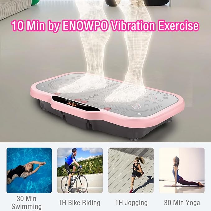 Vibration Plate Exercise Machine, Vibrating Fitness Platform Whole Body Shake Board Workout Equipment Fat Burner Vibrate Stand with Bluetooth Resistance Bands for Women Men Home Sport Gym-Pink