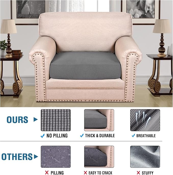 H.VERSAILTEX Super Stretch Individual Seat Cushion Covers Sofa Covers Couch Cushion Covers Slipcover Sets Thick Jacquard Textured Twill Fabric (1 Piece Chair Cushion Cover, Grey)