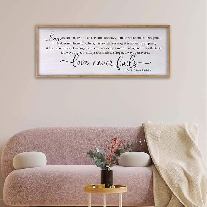 Love is Patient Love is Kind Wall Art 24×10 Inch Bible Verse 1 Corinthians 13 Christian Hanging Wood Framed Decor Sign (Wood)