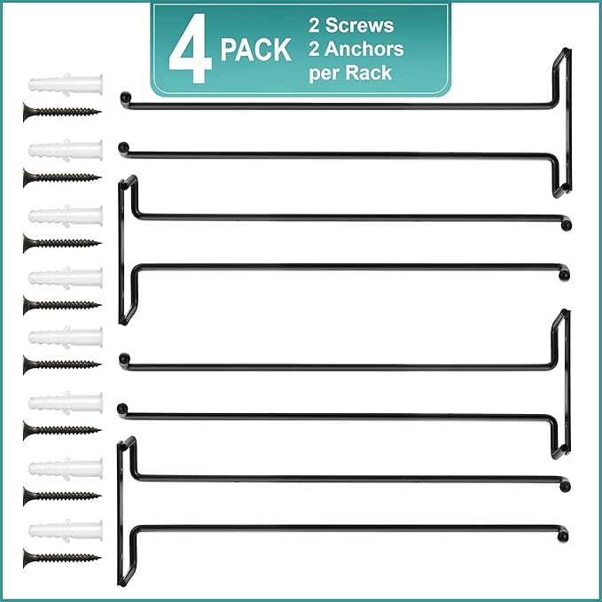 Sorbus Wine Glass Holder - 12 Inch Wall Mounted Wine Glass Rack for Under Cabinet Organization and Storage - Kitchen Shelves for Home Bar Holds Up to 4 Stemware Wine Glasses Each, 16 Total (4 Pack)