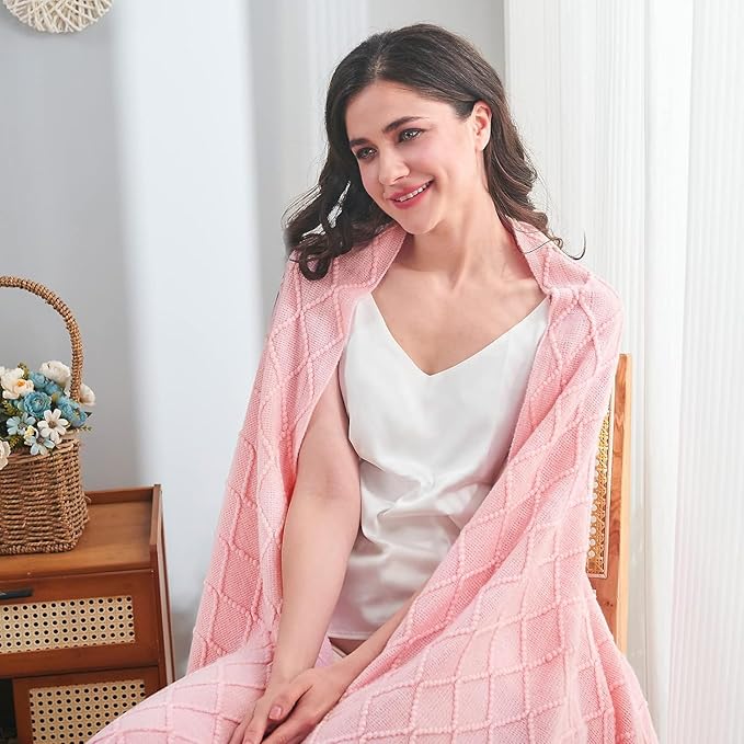 inhand Knitted Gift Throw Blankets for Couch and Bed,Valentines Day Decor Blanket for Her Him Girlfriend Wife, Pink Romatic Lightweight Decorative with Tassel, Farmhouse Warm Woven for Women, 50"x60"
