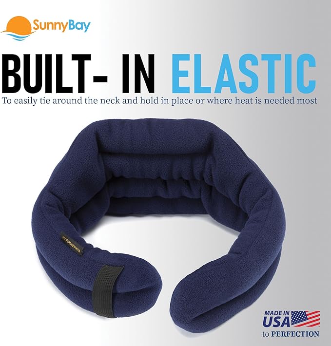 SunnyBay XL Microwave Heating Pad, Microwavable Heated Neck and Shoulder Wrap, Hands-Free Weighted Moist Hot or Cool Pack, Soft Fleece Cover and Flaxseed Filling, 30 Inch Extra-Long Length, Navy