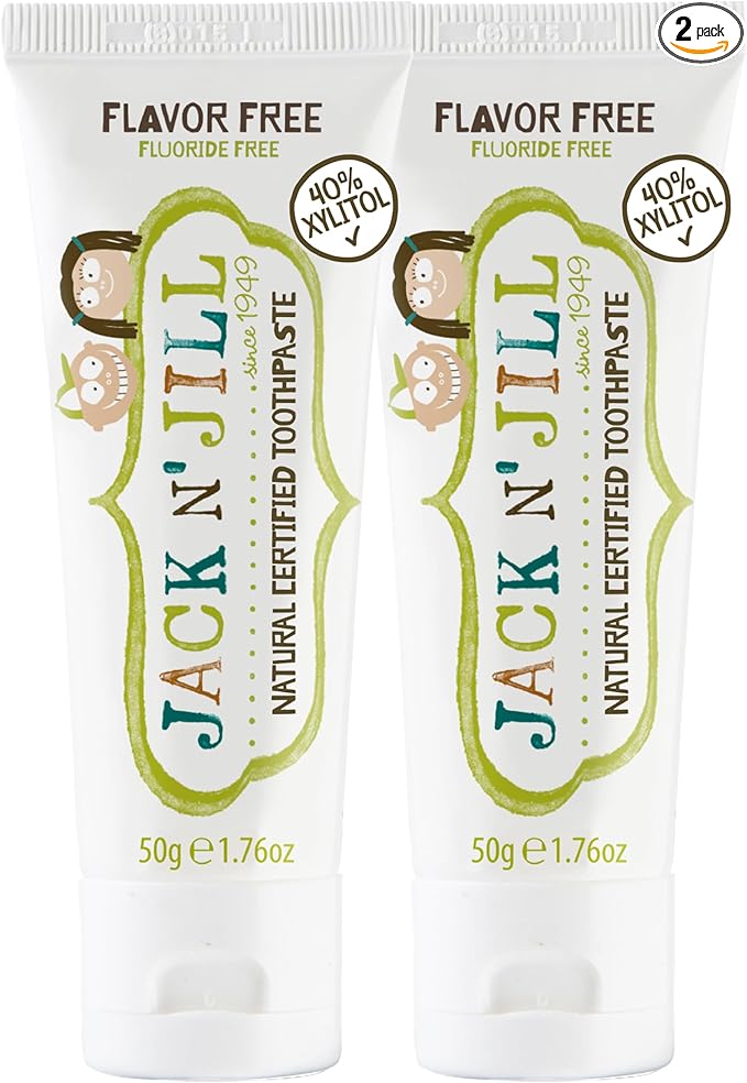 Jack N' Jill Natural Toothpaste for Baby and Infants - Fluoride Free Training Toothpaste, 40% Xylitol, BPA-Free - Flavor Free, 1.76 oz (Pack of 2)