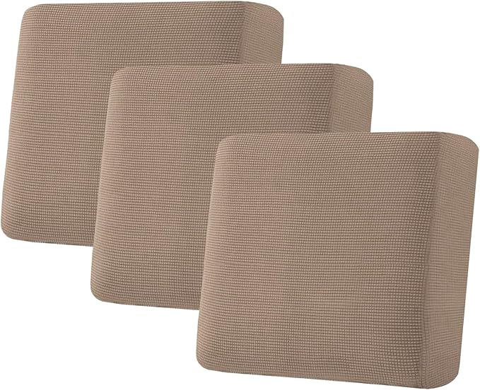 H.VERSAILTEX Super Stretch Individual Seat Cushion Covers Sofa Covers Couch Covers Slipcover Sets Thick Jacquard Textured Twill Fabric (3 Piece XL Sofa Cushion Covers, Macchiato)