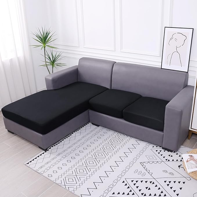 hyha Waterproof Couch Cushion Covers, Sectional Sofa Slipcovers Washable, L Shape Chaise Dog Couch Covers for Sectional Sofa, Universal Furniture Protector (1 Piece for Chaise, Black)